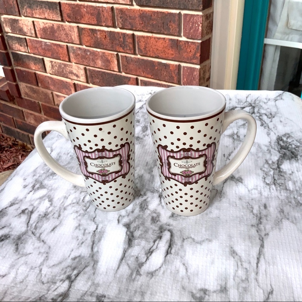 2 Trina 6” Tall Dotted “Chocolate” Mugs